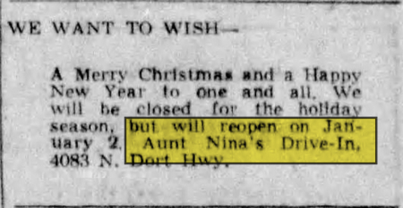 Aunt Ninas Drive-In - Dec 24 1954 Article